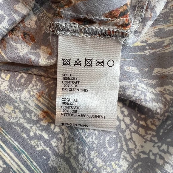 Anthropologie Maeve Silk Blouse Long Sleeve Snap Front Grey & Peach - S - Picture 3 of 7